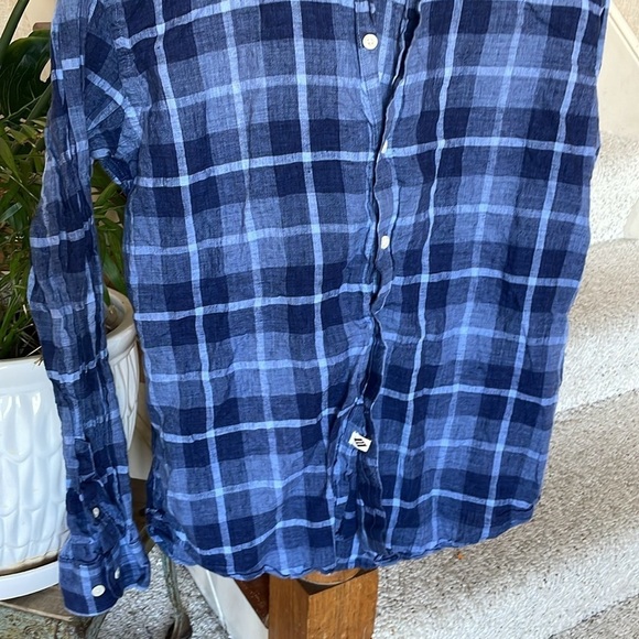 Joseph Abbound Men's Blue Plaid Linen Button Down Shirt - Picture 3 of 6